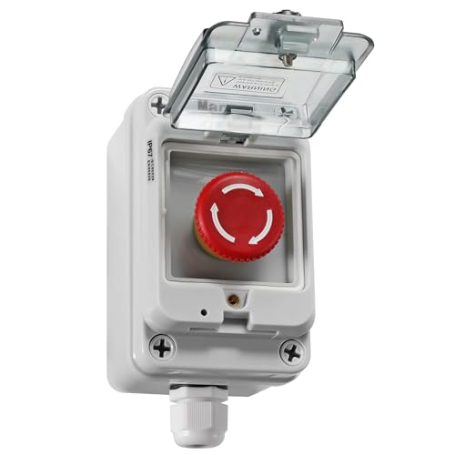 Manesi IP67 Button Switch Outdoor Waterproof Box Red Button Emergency Stop with Protective Cover Anti-misoperation Switch(AC/DC 6A-110V/3A-240V/2.5A-380V) - Image 1