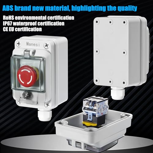 Manesi IP67 Button Switch Outdoor Waterproof Box Red Button Emergency Stop with Protective Cover Anti-misoperation Switch(AC/DC 6A-110V/3A-240V/2.5A-380V) - Image 4