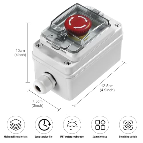 Manesi IP67 Button Switch Outdoor Waterproof Box Red Button Emergency Stop with Protective Cover Anti-misoperation Switch(AC/DC 6A-110V/3A-240V/2.5A-380V) - Image 2