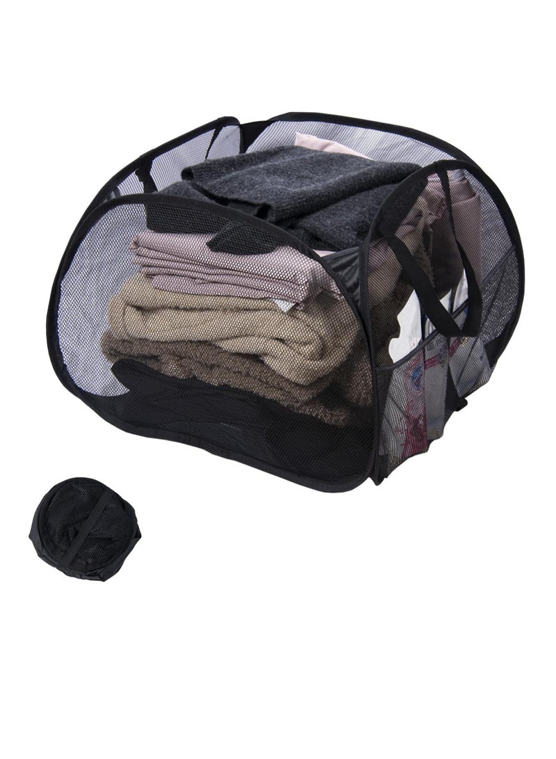 سلة غسيل قابلة للطي، سلة غسيل قابلة للطي مع مقابض، سلة غسيل محمولة موفرة للمساحة، سلة ملابس متسخة متينة وقوية، (قطعة واحدة، أسود، تصميم A) - Image 1