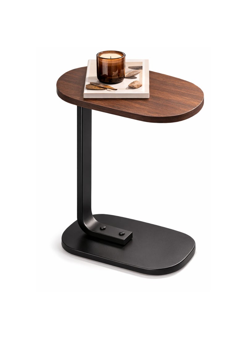 TSUMAB 101 C-Shaped Side Table – Walnut MDF Top, Carbon Steel Frame, Modern Sofa & Bedside Table, Space Saving Snack Table for Living Room & Bedroom, Brown/Black - Image 1