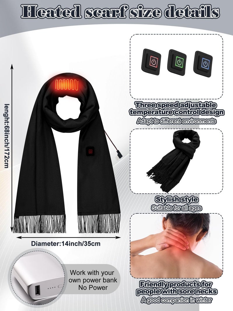 Cutecrop 3 Pcs USB Heated Hat Scarf Gloves Set for Men Women Warm Gift No Power Supply Included(Black,Elegant Style) - Image 2