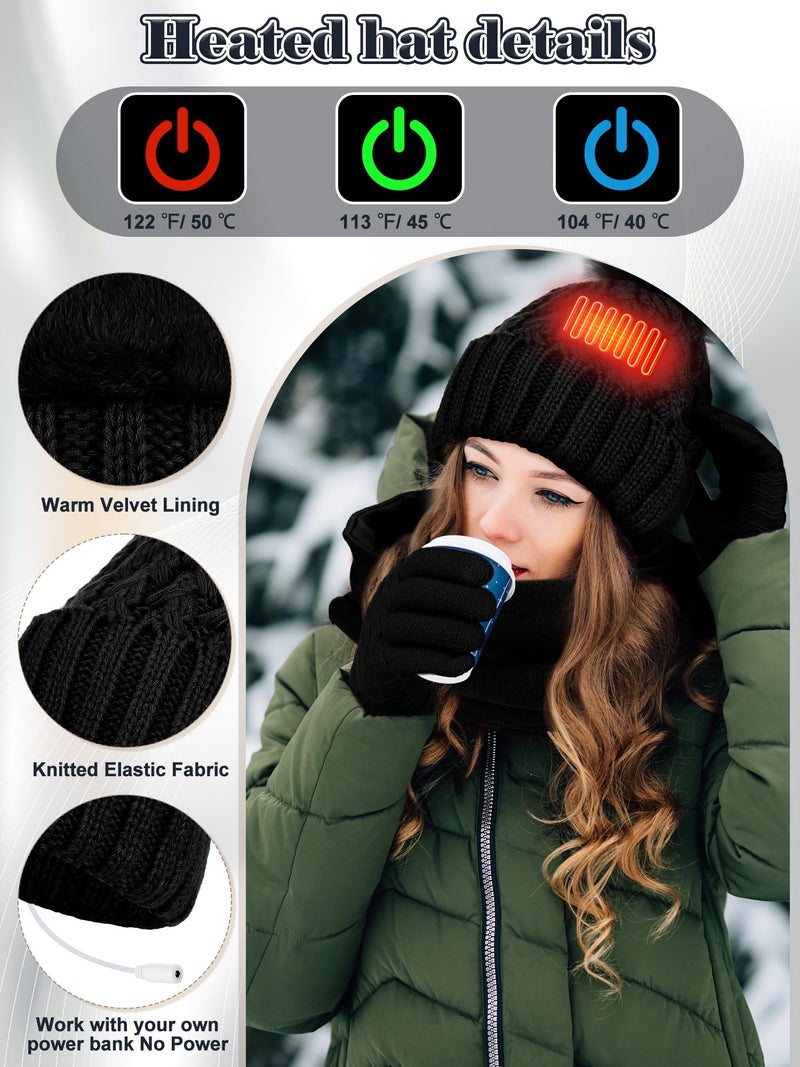 Cutecrop 3 Pcs USB Heated Hat Scarf Gloves Set for Men Women Warm Gift No Power Supply Included(Black,Elegant Style) - Image 3