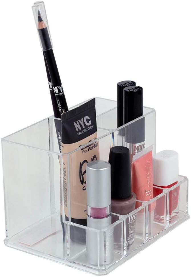 Home Basics Home Basics Hatter Resistant Plastic Compact Vanity Cosmetic, Makeup and Jewelry Palette Organizer Fits Jewelry, Makeup Remover, Lipsticks (Clear) 