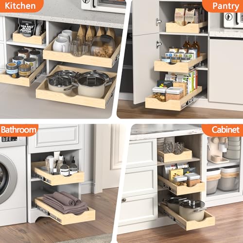 ZOINLIY 15''W X 21''D X 3''H Wooden Pull Out Drawer for Cabinet, Cabinet Organizer for Kitchen, Soft Close Slide Out Shelves, Heavy Duty, Fully Expandable - Image 2