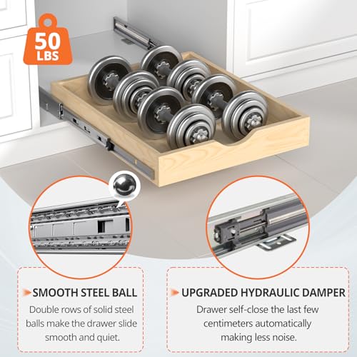 ZOINLIY 15''W X 21''D X 3''H Wooden Pull Out Drawer for Cabinet, Cabinet Organizer for Kitchen, Soft Close Slide Out Shelves, Heavy Duty, Fully Expandable - Image 3