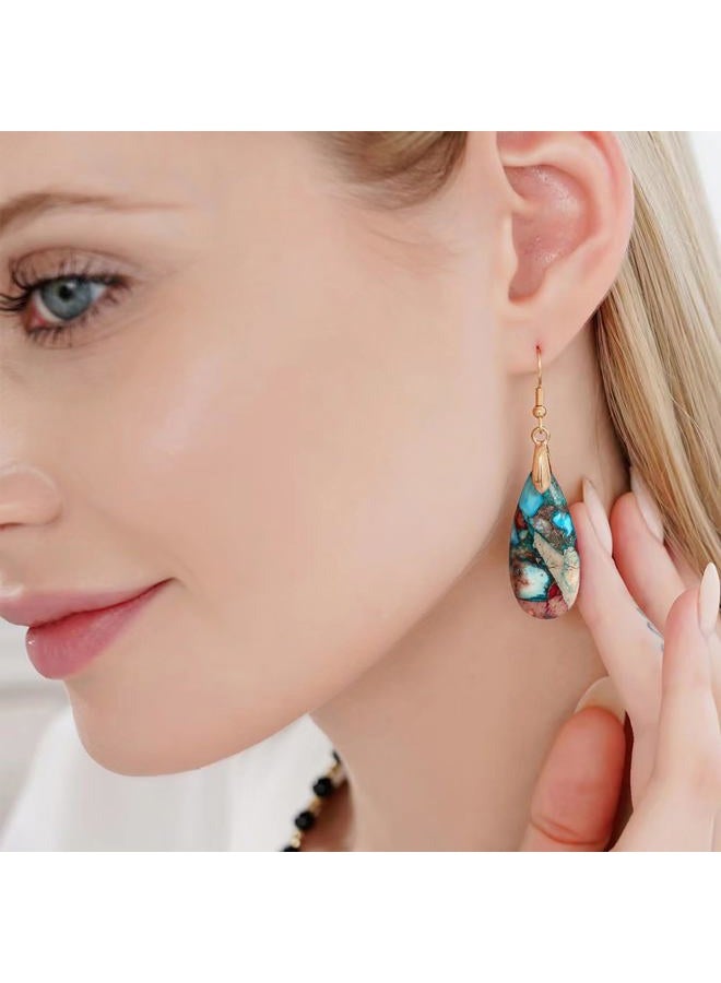 HAISWET Stone Drop Earrings for Women Teardrop Created Imperial Jasper Dangle Drop Earrings, Medium, Stone, No Gemstone - Image 2