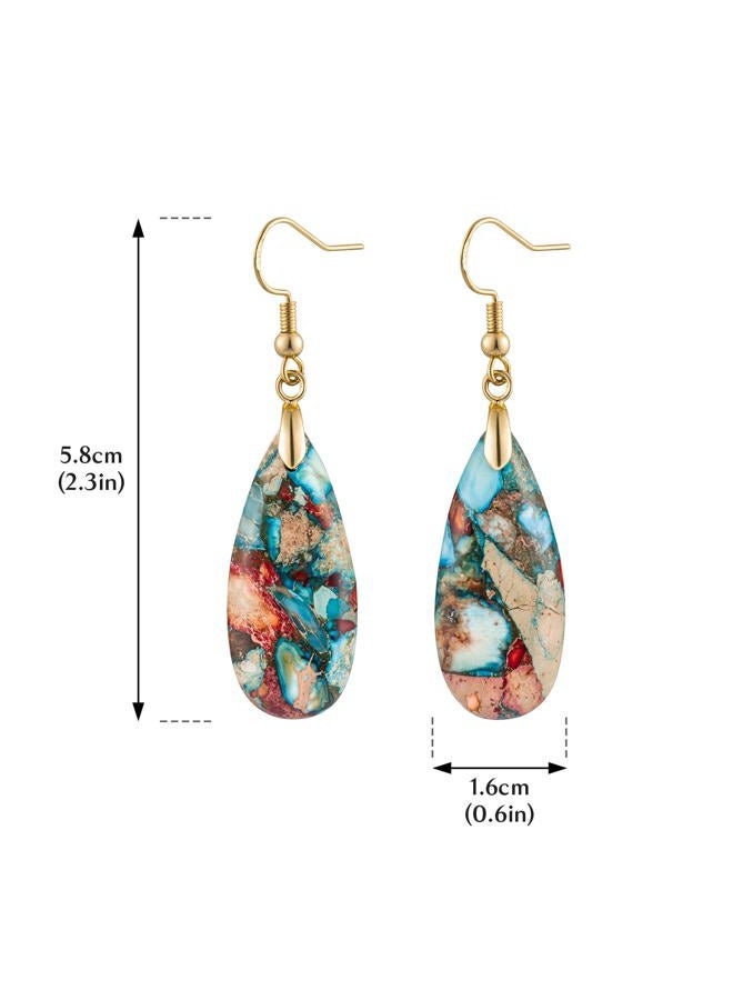 HAISWET Stone Drop Earrings for Women Teardrop Created Imperial Jasper Dangle Drop Earrings, Medium, Stone, No Gemstone - Image 4