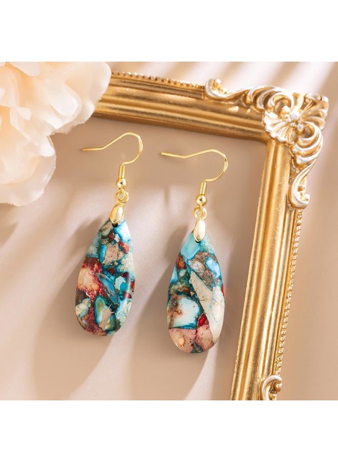 HAISWET Stone Drop Earrings for Women Teardrop Created Imperial Jasper Dangle Drop Earrings, Medium, Stone, No Gemstone - Image 3