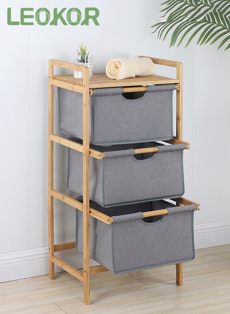 ليوكور سلة غسيل من الخيزران بثلاث طبقات مع رف، سلة تخزين مستقلة مع أدراج قابلة للسحب، فرز الغسيل للحمام وغرفة النوم وغرفة المعيشة وغرفة الغسيل - Image 1