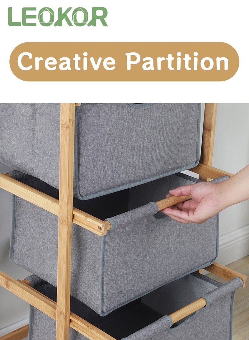 ليوكور سلة غسيل من الخيزران بثلاث طبقات مع رف، سلة تخزين مستقلة مع أدراج قابلة للسحب، فرز الغسيل للحمام وغرفة النوم وغرفة المعيشة وغرفة الغسيل - Image 3