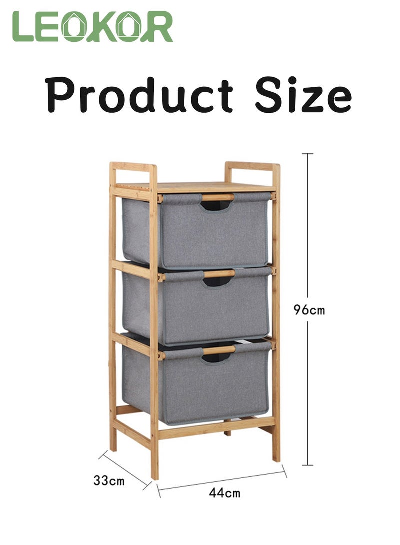 ليوكور سلة غسيل من الخيزران بثلاث طبقات مع رف، سلة تخزين مستقلة مع أدراج قابلة للسحب، فرز الغسيل للحمام وغرفة النوم وغرفة المعيشة وغرفة الغسيل - Image 4