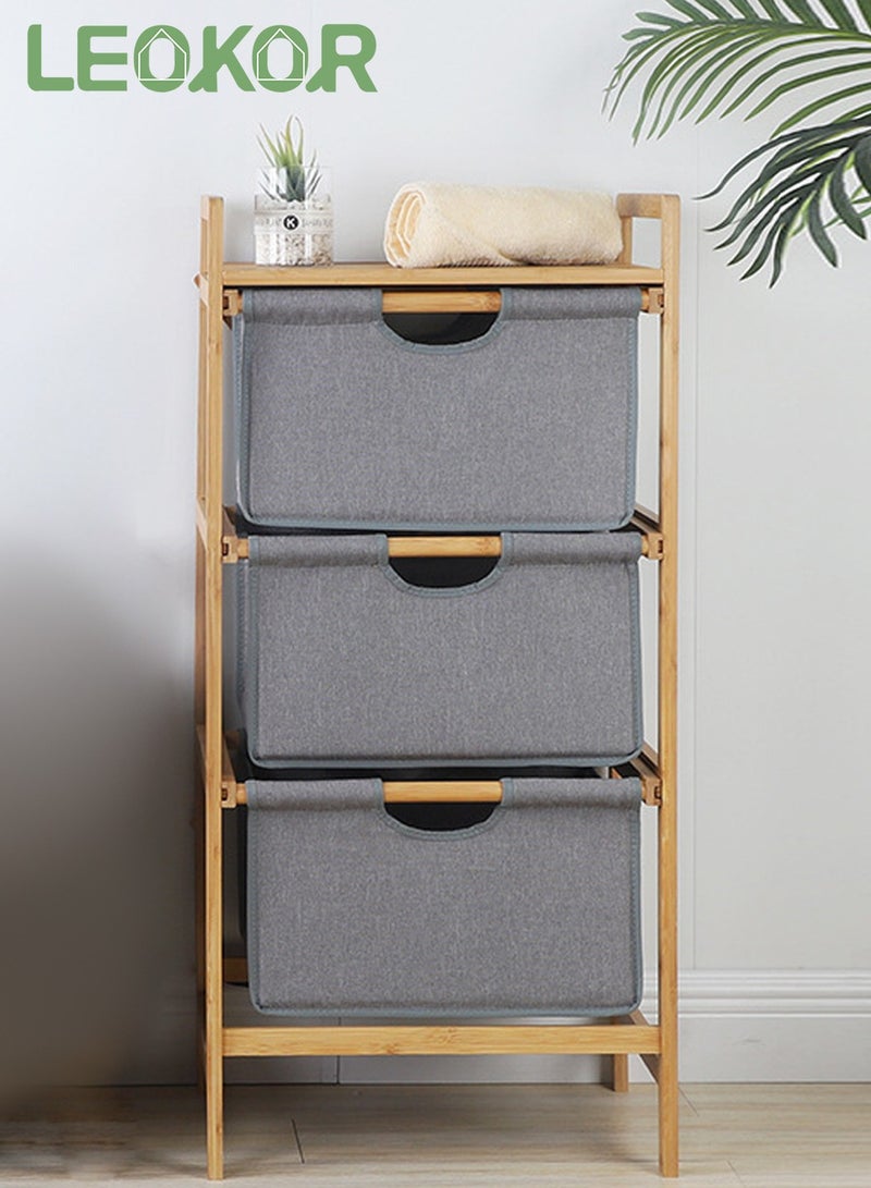 ليوكور سلة غسيل من الخيزران بثلاث طبقات مع رف، سلة تخزين مستقلة مع أدراج قابلة للسحب، فرز الغسيل للحمام وغرفة النوم وغرفة المعيشة وغرفة الغسيل - Image 2