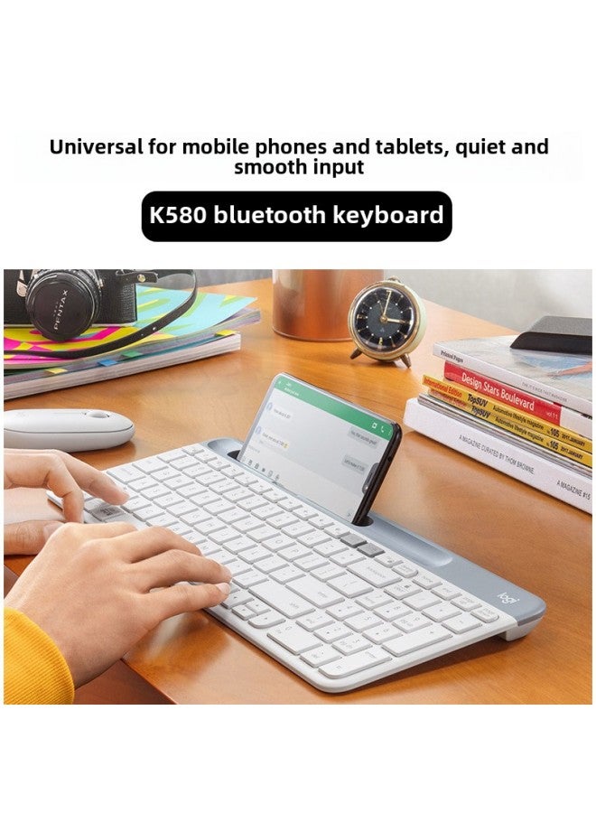 Logitech K580 Wireless Bluetooth Keyboard Thin Quiet Multi-screen Switch Mobile Phone Tablet Laptop Keyboard-Color:Pink  - Image 3