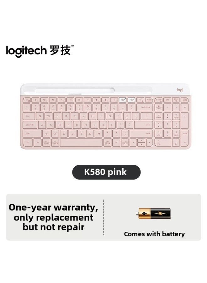Logitech K580 Wireless Bluetooth Keyboard Thin Quiet Multi-screen Switch Mobile Phone Tablet Laptop Keyboard-Color:Pink  - Image 1