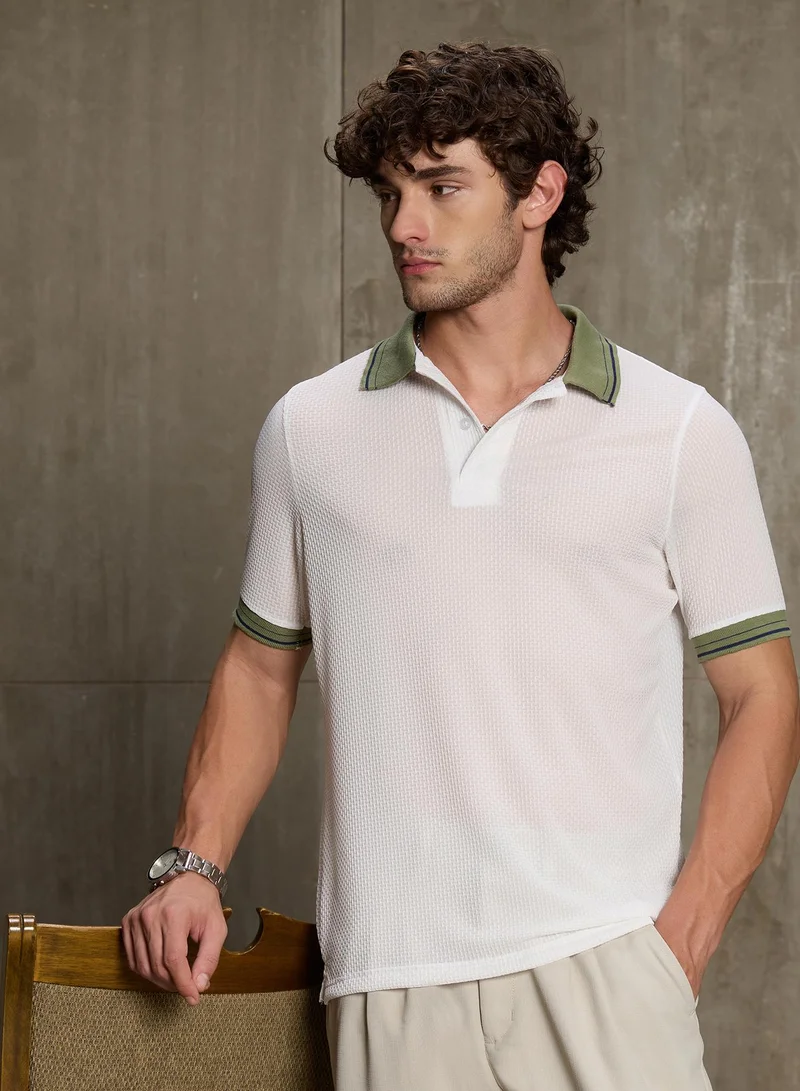 CAHOOT Cahoot Men's White Stretch Knit Polo Shirt