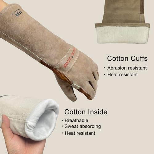 AOUCHI Stick Welding Gloves for Men, Heavy Duty Gardening Gloves for Yard Work, Leather Gloves for Barbecue, Cooking, Firefighting, Fireplace, Baking, Pot Holder, Thorn Proof, XL - Image 2