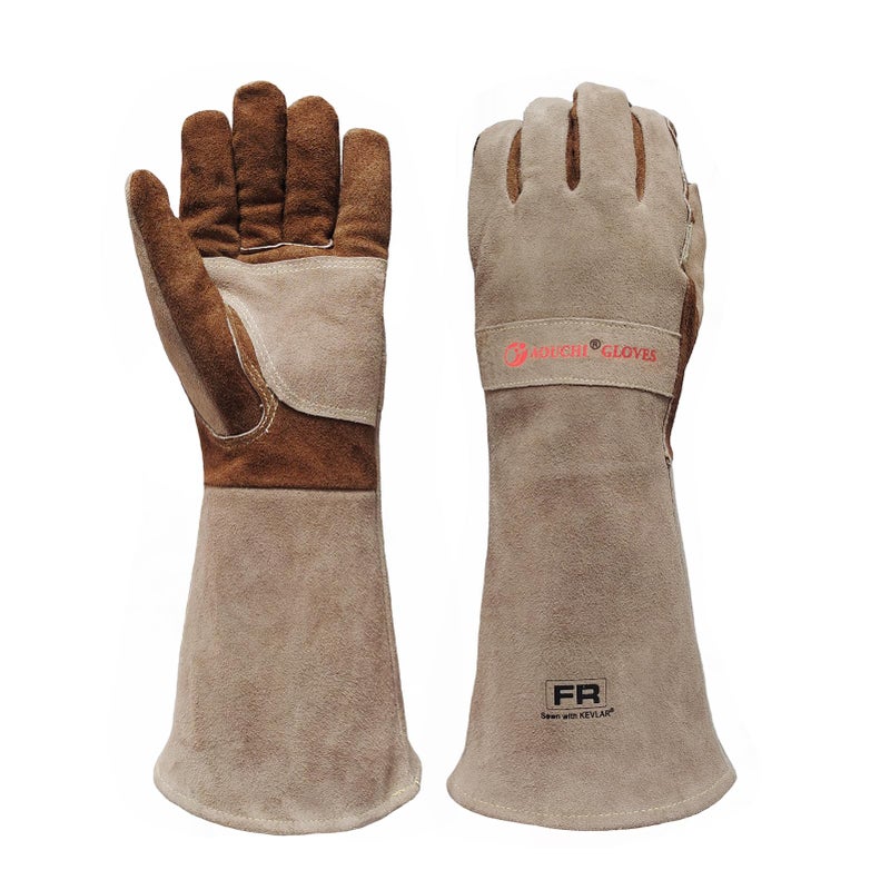 AOUCHI Stick Welding Gloves for Men, Heavy Duty Gardening Gloves for Yard Work, Leather Gloves for Barbecue, Cooking, Firefighting, Fireplace, Baking, Pot Holder, Thorn Proof, XL - Image 4