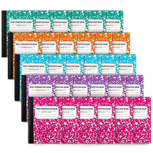 feela Mini Composition Notebook, Cute 30 Pack 5 Pastel Colors Narrow Ruled Mini Composition Books Bulk, Small Pocket Marble Journal Notebooks for Kids Students College, Pocket Size 4.5 x 3.25 in - Image 1
