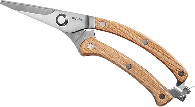BUGUI Wood Handle Garden Shears, Long Straight Tip, All Steel Construction, Sharp, Well Designed Garden Scissors, 8" - Image 1