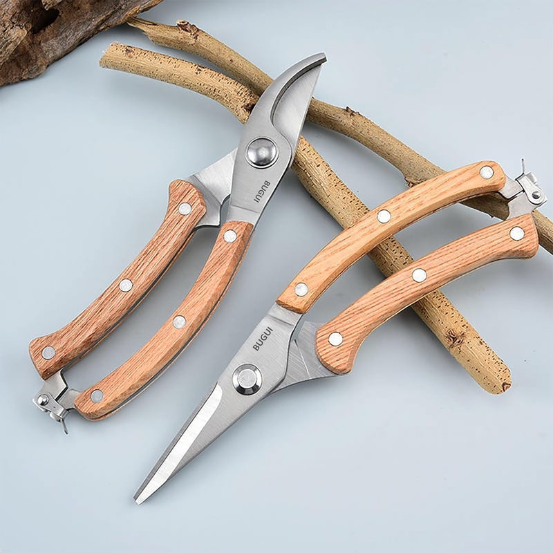 BUGUI Wood Handle Garden Shears, Long Straight Tip, All Steel Construction, Sharp, Well Designed Garden Scissors, 8" - Image 4
