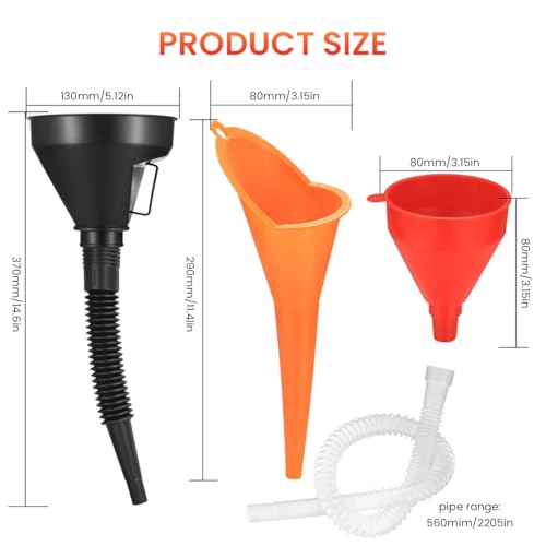 STHIRA® PA01 Multicolour Cotton Oil Transfer Funnel Set with Long Nozzle, Handles, Filtration Sieve, Flexible Pipes for Automotive Fuel & Oil Transfer - Image 2