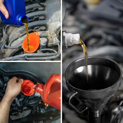 STHIRA® PA01 Multicolour Cotton Oil Transfer Funnel Set with Long Nozzle, Handles, Filtration Sieve, Flexible Pipes for Automotive Fuel & Oil Transfer - Image 3