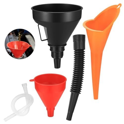 STHIRA® PA01 Multicolour Cotton Oil Transfer Funnel Set with Long Nozzle, Handles, Filtration Sieve, Flexible Pipes for Automotive Fuel & Oil Transfer - Image 1