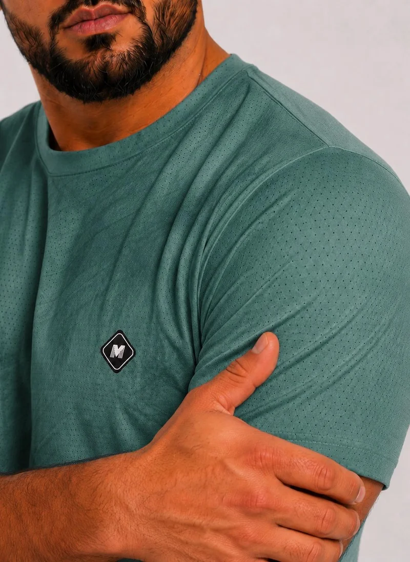 Moveletix Green Men's Plus Size Training Short Sleeve T-Shirt Green Ultra Cooling for Men | Best Price UAE