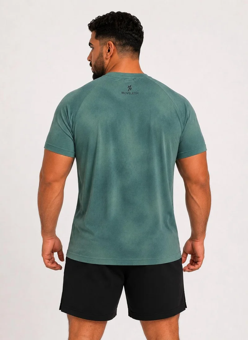 Moveletix Men's Plus Size Training Short Sleeve T-Shirt Green Ultra Cooling