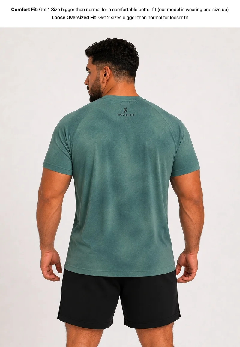 Moveletix Men's Plus Size Training Short Sleeve T-Shirt Green Ultra Cooling