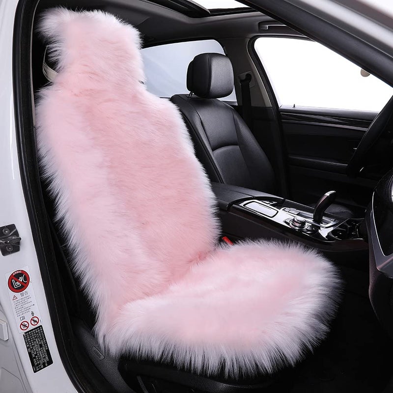 Maple's Maples 1 PC Fluffy Fuzzy Faux Sheepskin Wool Fur Car Seat Cover for Auto SUV Trucks Universal Fit, Soft Plush Synthetic Wool Buck Fur Car Seat Cushions (Pink) - Image 1