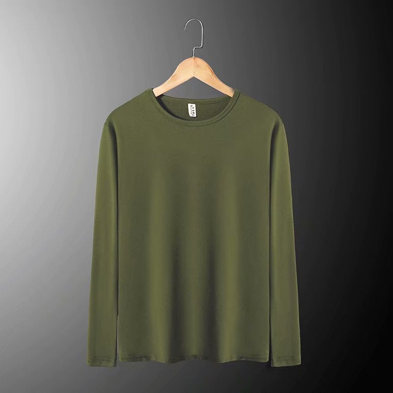 Men'S Solid Color Long-Sleeved T-Shirt Youth Slim V Round Neck Inner T-Shirt Men'S Autumn Top Base Shirt - Image 3