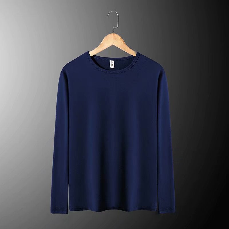 Men'S Solid Color Long-Sleeved T-Shirt Youth Slim V Round Neck Inner T-Shirt Men'S Autumn Top Base Shirt - Image 2