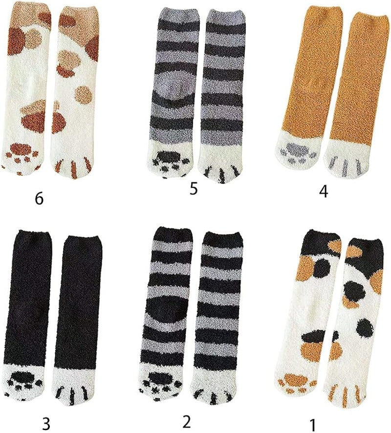 Cartoon Fuzzy Socks for Women Cute Cat Paw Socks Women Winter Thick Fluffy Slipper Sock Soft Floor Sleeping Socks - Image 4