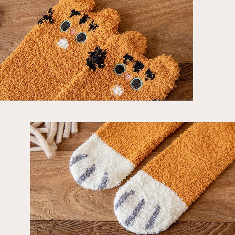 Cartoon Fuzzy Socks for Women Cute Cat Paw Socks Women Winter Thick Fluffy Slipper Sock Soft Floor Sleeping Socks - Image 5