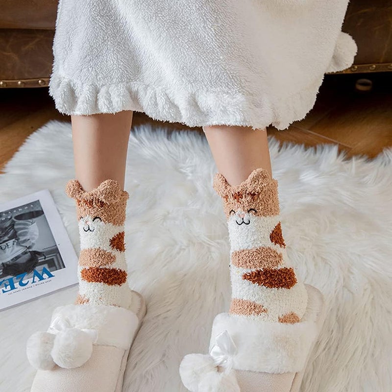 Cartoon Fuzzy Socks for Women Cute Cat Paw Socks Women Winter Thick Fluffy Slipper Sock Soft Floor Sleeping Socks - Image 1