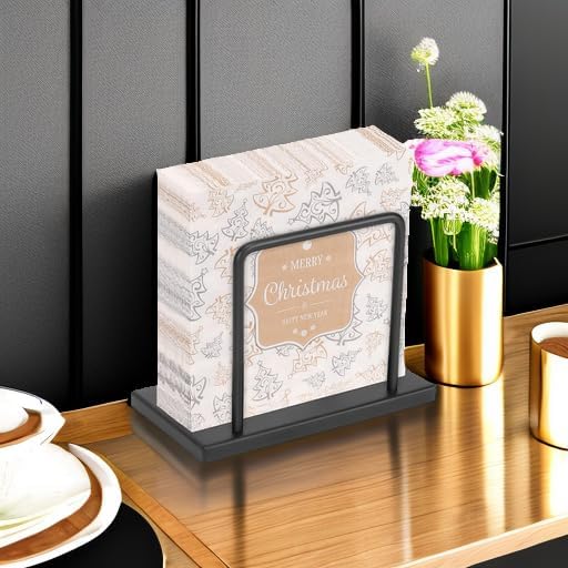 Livabber Napkin Holder Metal Napkin Storage Modern Freestanding Tissue Paper Dispenser for Table Kitchen Countertop Metal Base Black - Image 5