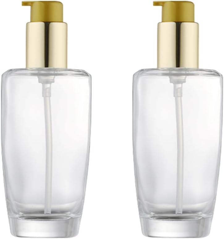 Elandy زجاجة مضخة لوشن فارغة شفافة 100 مل/3.4 أونصة مع غطاء مضخة ذهبية - 2 قطعة