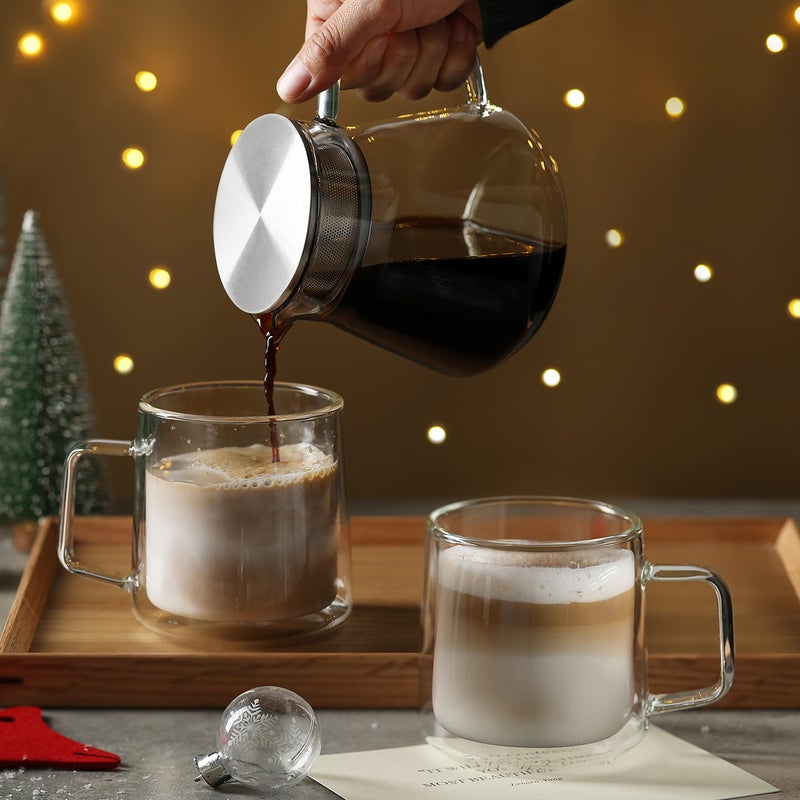 CNGLASS 10oz Glass Coffee Mugs,Double Wall Insulated Glass Mugs with Handle,Clear Espresso Mug for Latte,Cappuccino,Tea Bag,Set of 4 - Image 4