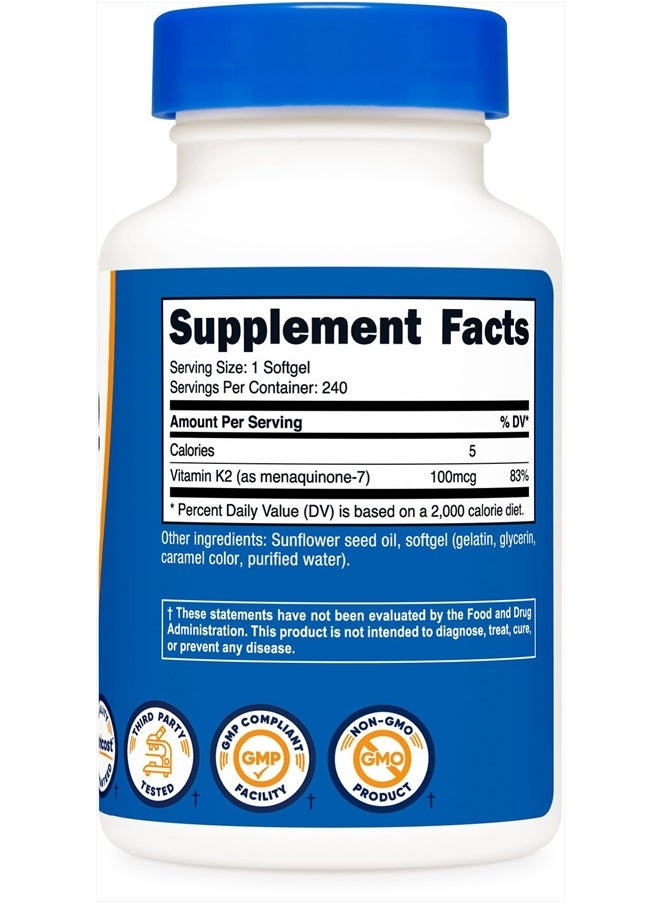 Nutricost - Vitamin K2 MK-7 100 mcg, 240 Softgels - Gluten Free and Non-GMO MK7 - Image 1