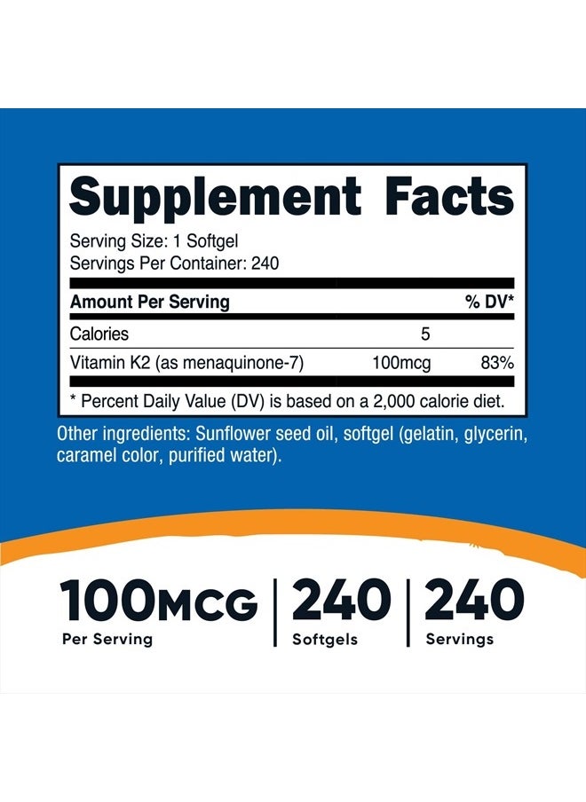 Nutricost - Vitamin K2 MK-7 100 mcg, 240 Softgels - Gluten Free and Non-GMO MK7 - Image 1