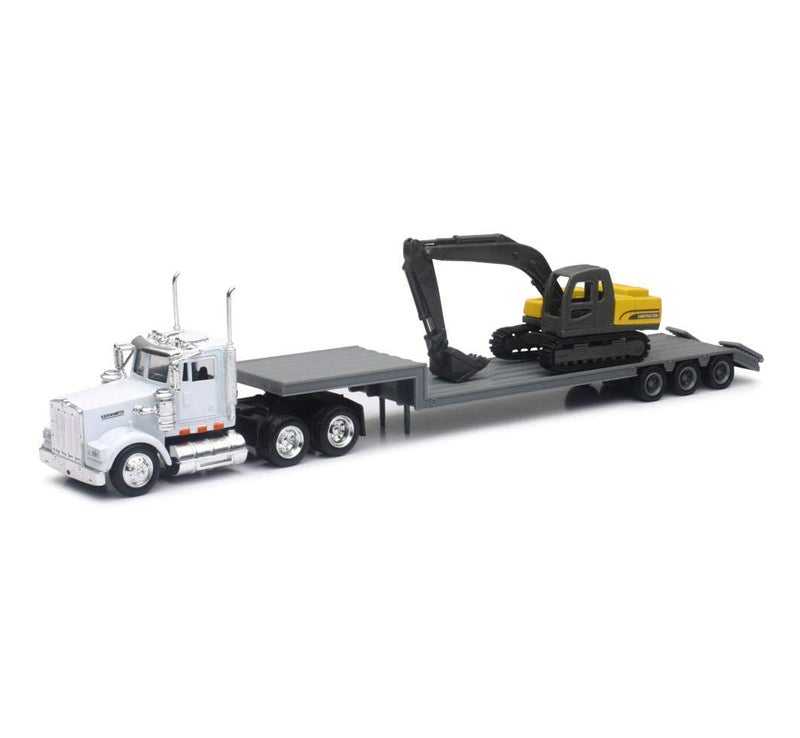 NewRay 143 scale Kenworth W900 Lowboy Trailer with Construction Excavator - Image 2