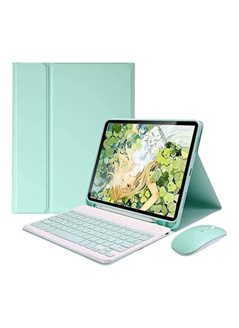Arabic and English keyboard case for tab S10+/S9FE+/S9+S8+/S7plus/S7FE T730/735 full set with wireless mouse, lightweight smart case with detachable keyboard and bluetooth mouse and pen holder