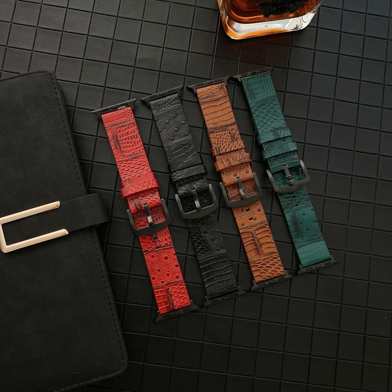 Crocodile and Ostrich Embossed Genuine Leather Watch Band Watch Band For Apple Watch Series 9&8&7 41mm / SE 3&SE 2&6&SE&5&4 40mm / 3&2&1 38mm(Brown)