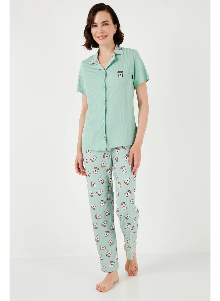 ليلا Regular Fit Shirt Collar Short Sleeve Pajama Set Women's Pajama Set 65740102