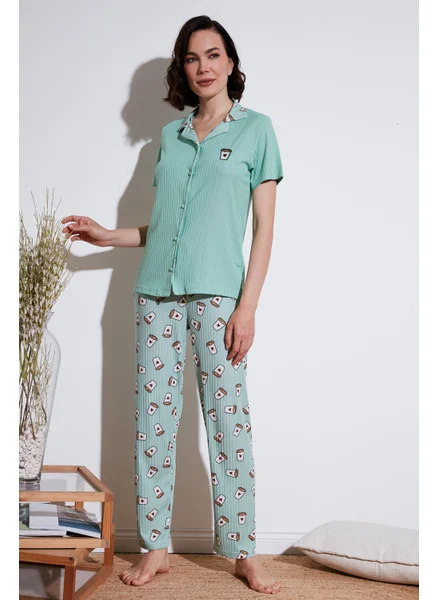 ليلا Regular Fit Shirt Collar Short Sleeve Pajama Set Women's Pajama Set 65740102