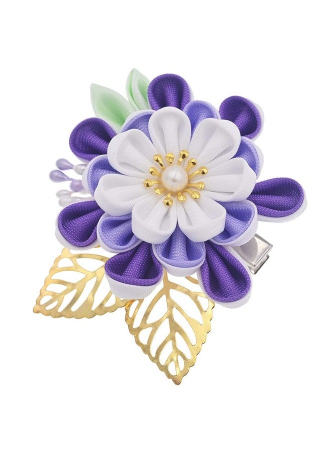 MIAO WU Japanese Hair Clip Cherry Blossom Japanese Hairpin Kimono Hanfu Flower Hair Pin Band Clip Japanese Hair Accessories For Women Girl (Purple) - Image 1