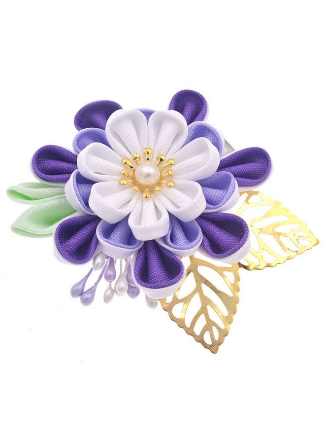 MIAO WU Japanese Hair Clip Cherry Blossom Japanese Hairpin Kimono Hanfu Flower Hair Pin Band Clip Japanese Hair Accessories For Women Girl (Purple) - Image 2
