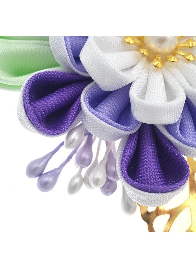MIAO WU Japanese Hair Clip Cherry Blossom Japanese Hairpin Kimono Hanfu Flower Hair Pin Band Clip Japanese Hair Accessories For Women Girl (Purple) - Image 3